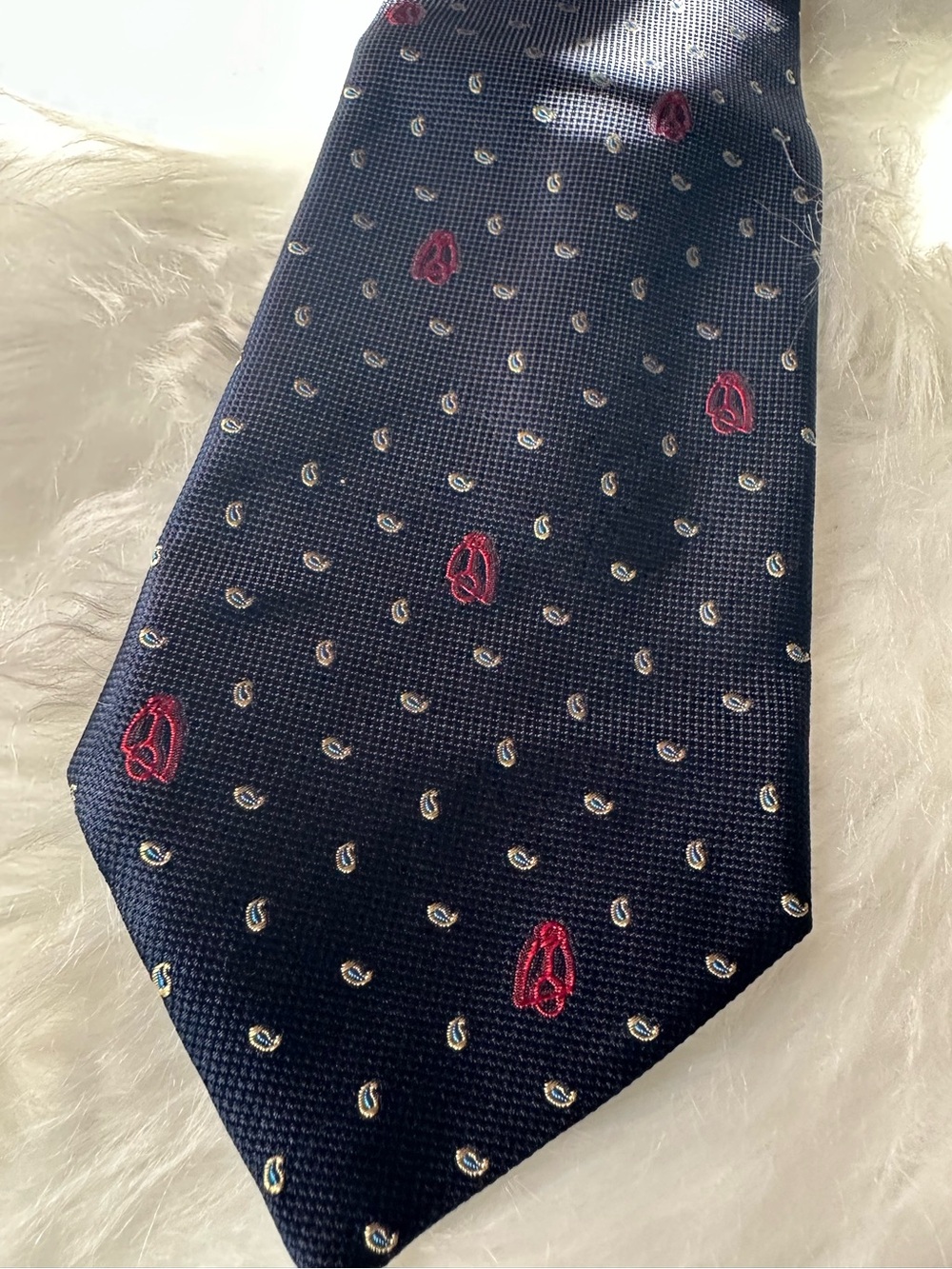 Vintage Celine Paris Pure Silk Navy Equestrian Paisley Logo Tie - Picture 9 of 12